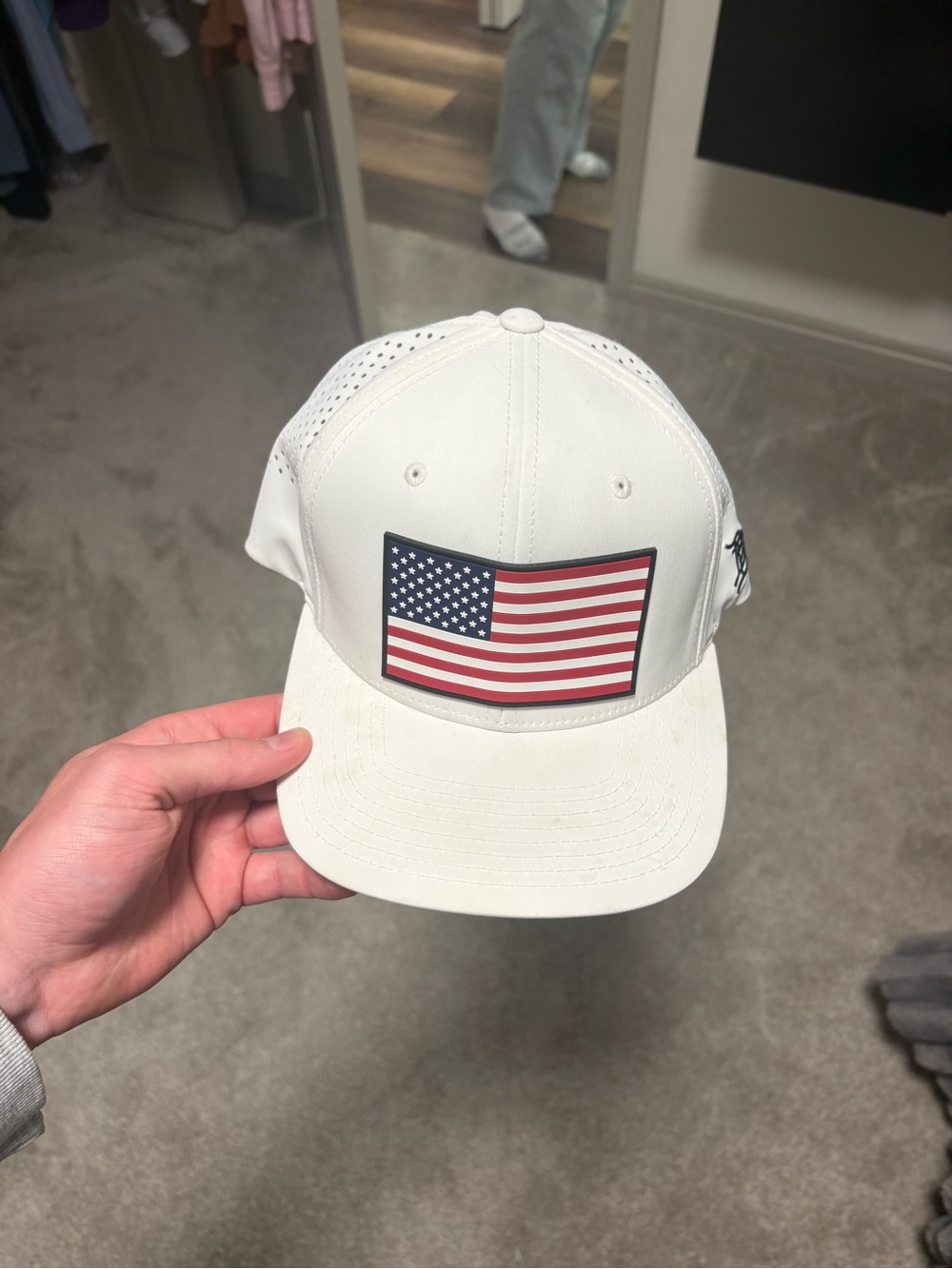 White Baseball Cap with American Flag Patch